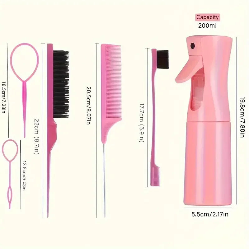 6pcs/Set Hair Brush Set Hairdressing Spray Bottle Hair Braiding Loop Rat Tail Comb Teasing Hair Brsuh Edge Control Hair Brush Tri Light Beauty