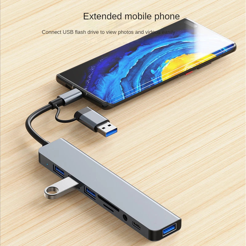 USB 3.0 Type C Adapter Docking Ststion USB 2.0 Port TF SD Card Reader Audio Output Multi-hub Splitter  for Macbook Pro Computer Pi-Mart