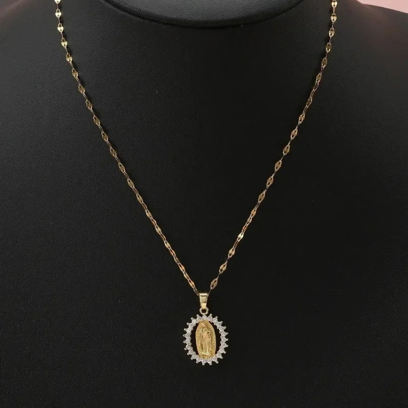 European and American Fashion and Gorgeous Women's All Sky Star Micro Inlaid Colorful Zircon Virgin Mary Hollow Necklace Pi-Mart
