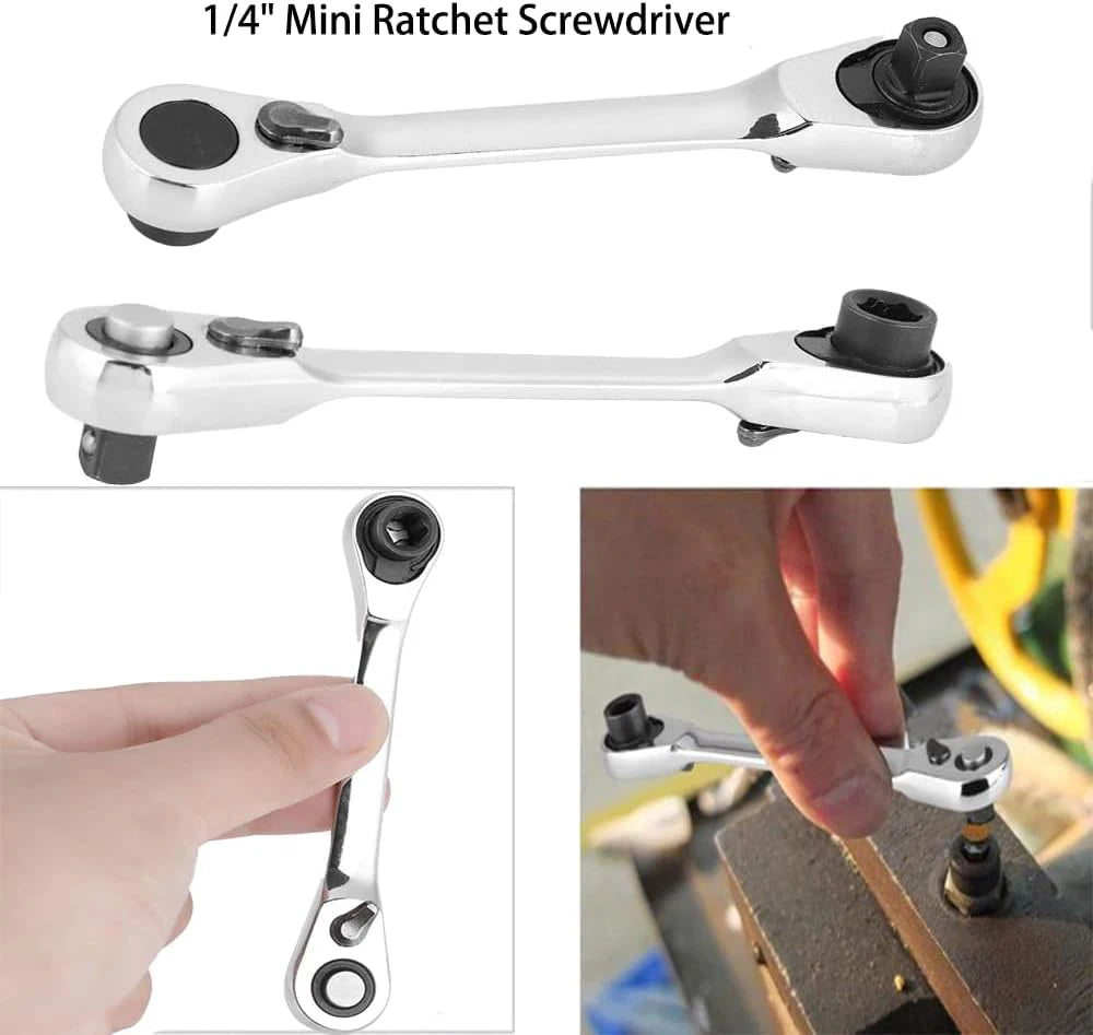 Mini Double Headed Ratchet Wrench 1/4 Inch Drive Socket Screwdriver Bit Driver Quick Release Ratchet Wrench Hand Tools Pi-Mart