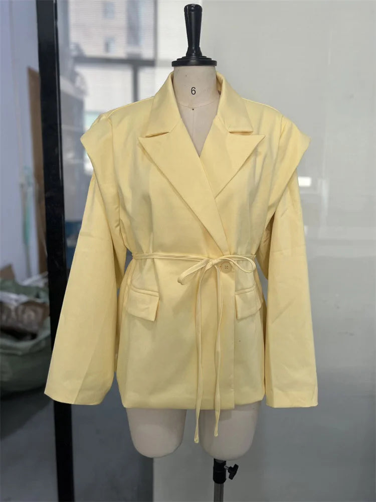 Tossy Elegant Commute Suit jacket Female Lace-Up Loose Pocket Patchwork Lapel Party Looks Outwear For Women Bandage Coat jacket LadyShow.Store