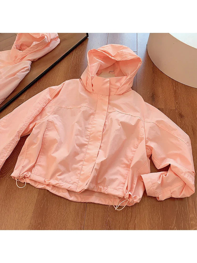 Mumaroho 2025 Autumn Winter Women Windbreaker Jacket Windproof Solid Long Sleeve Outdoor Sport Hooded Thin Coat Jacket For Women LadyShow.Store