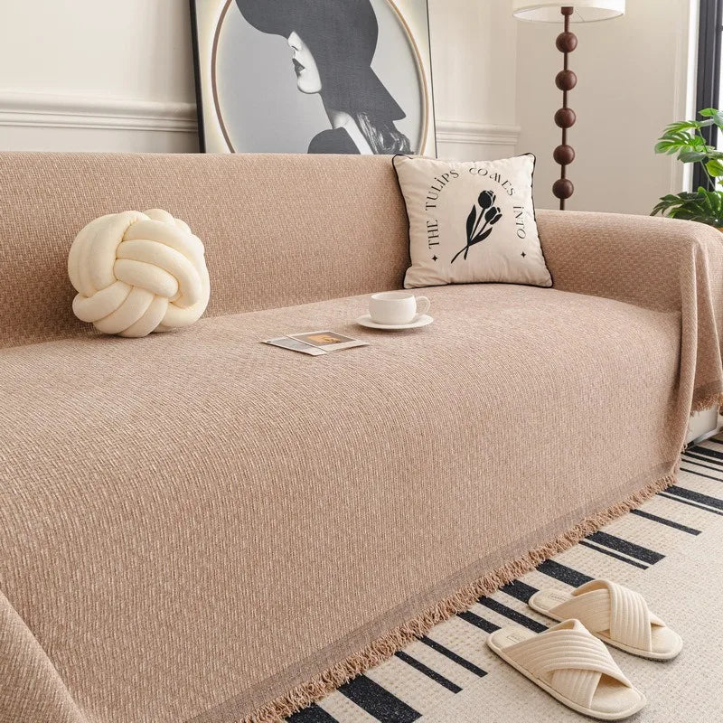 Solid Color Sofa Throw Blanket Non-slip Sofa Slipcovers Pets Kids Dust-proof Couch Armchair Covers Camping Picnic Blankets Home Pi-Mart