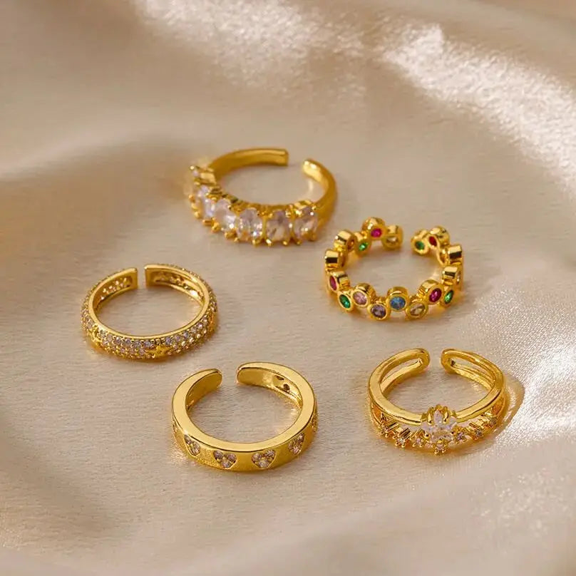 Zircon Geometric Heart Rings For Women Stainless Steel Gold Color Wedding Ring Luxury Aesthetic Jewlery Couple Gift 2026 Pi-Mart