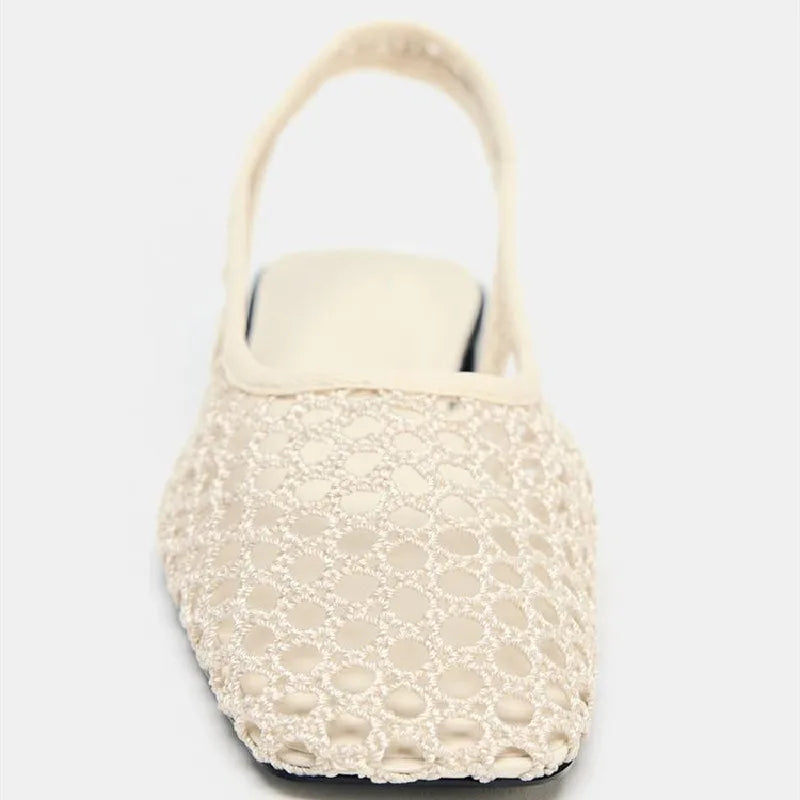 Weave Mesh Breathable Mules Sandals for Women Summer New Slingback Beach Shoes Casual Square Toe Fashion Ballet Flats Ladies LadyShow.Store