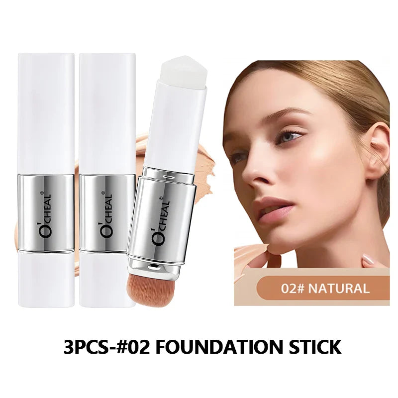 O'CHEAL Temperature Changing Foundation Stick Facial Coverage Blemishes Pores Double-Headed Face Matte Makeup Foundation Cream Tri Light Beauty