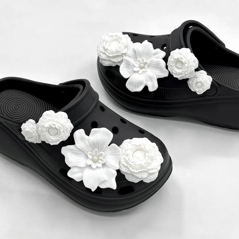 Cute Shoe Charms Set DIY Flower Hole Shoe Buckle Shoes Accessories 3D Flower Bouquet Bone White Hole Shoe Decorations For Women Pi-Mart