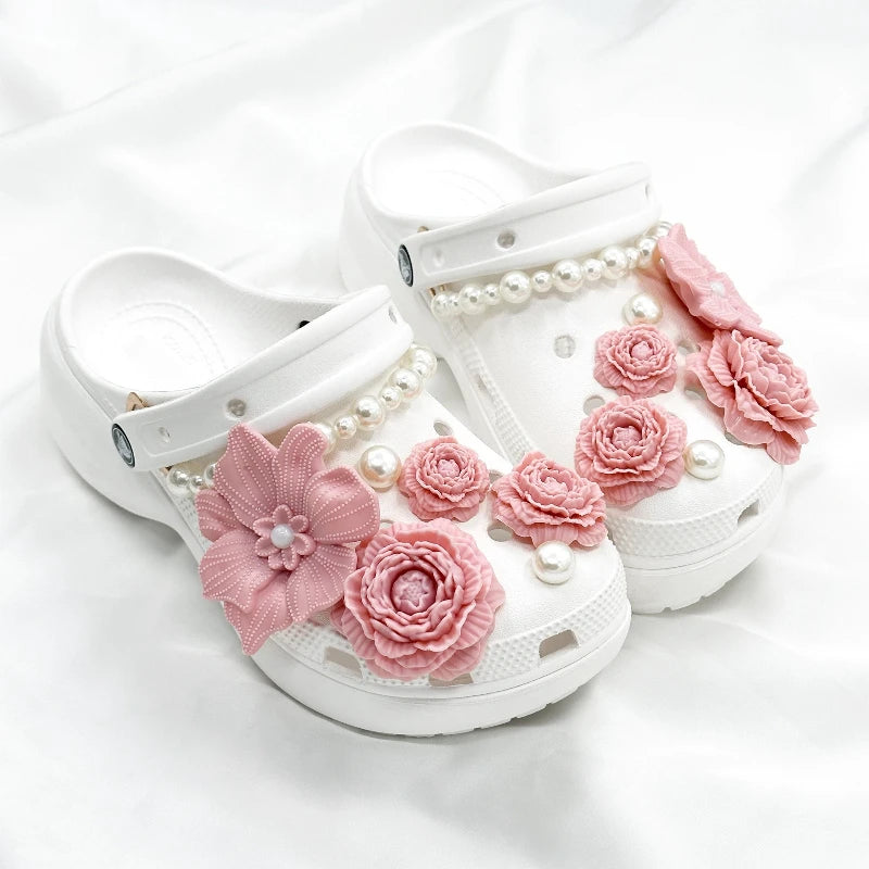 Cute Shoe Charms Set DIY Flower Hole Shoe Buckle Shoes Accessories 3D Flower Bouquet Bone White Hole Shoe Decorations For Women Pi-Mart