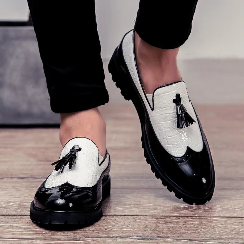 Men Loafers PU Splicing Tassel Decoration Low Heel Comfortable Classic Daily Business Men Shoes Pi-Mart