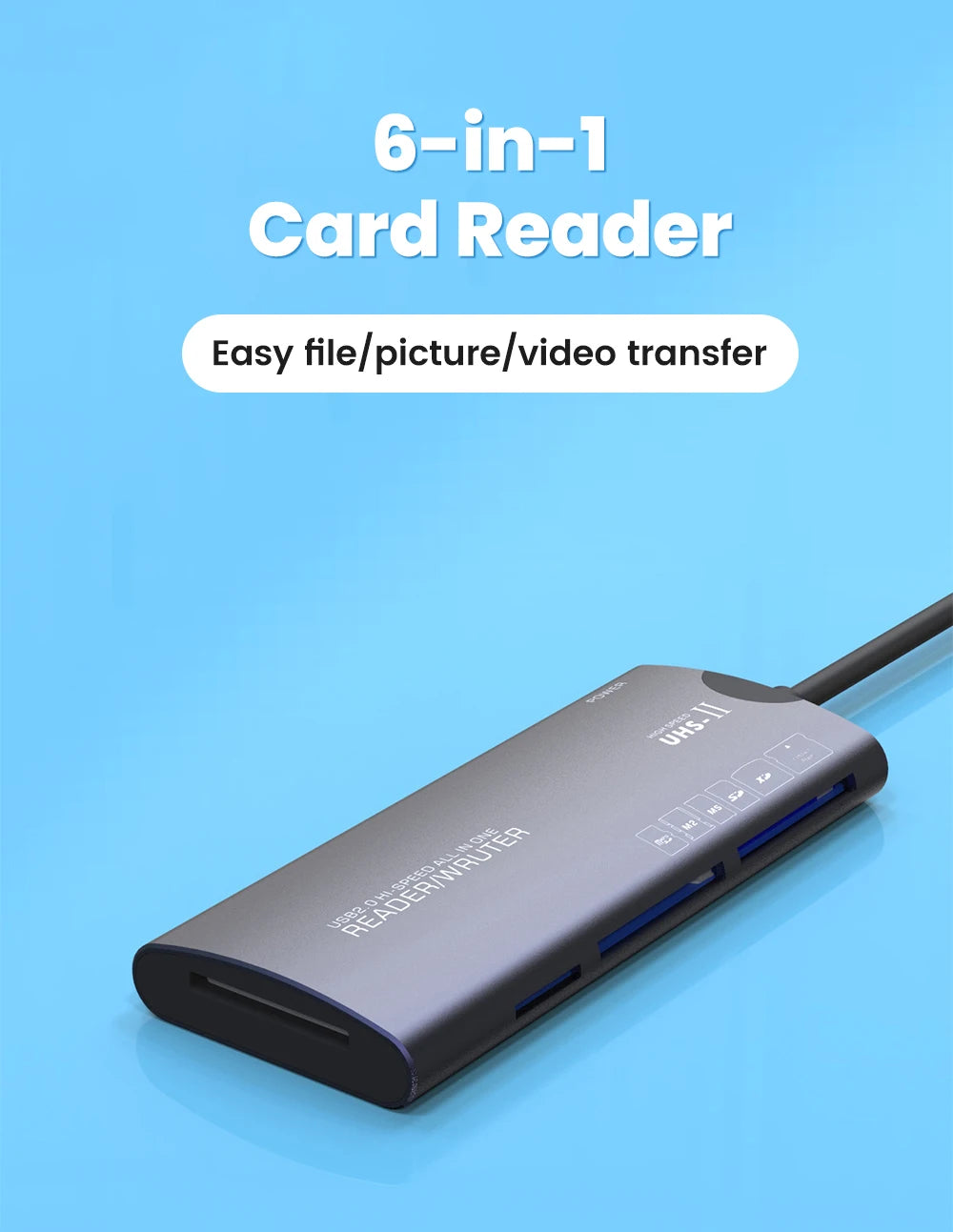 Elough 6 in 1 Card Reader SD TF XD CF M2 Memory Card Readers USB Adapter Type C High Speed Data Transfer Cardreader For Laptop Pi-Mart