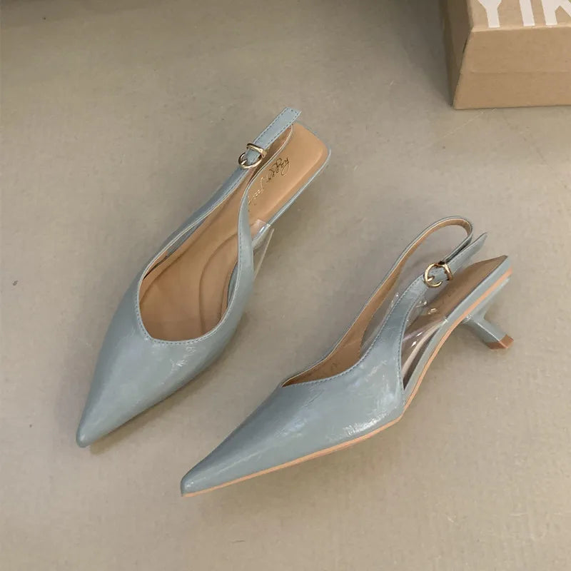 Bailamos Women Sandals Pointed Toe Elegant Low-heel Shoes Summer Fashion Slingback Woman Mules Shoes Pumps Dress Shoes LadyShow.Store