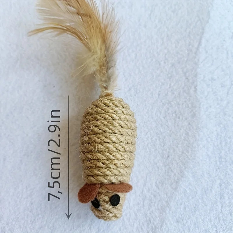 1-5pcs Sisal False Mouse Cat Toy Bite Resistance Stuffed Toy Interactive Cat Toy Simulation Mice Kitten Self-Playing Plush Toys Pi-Mart