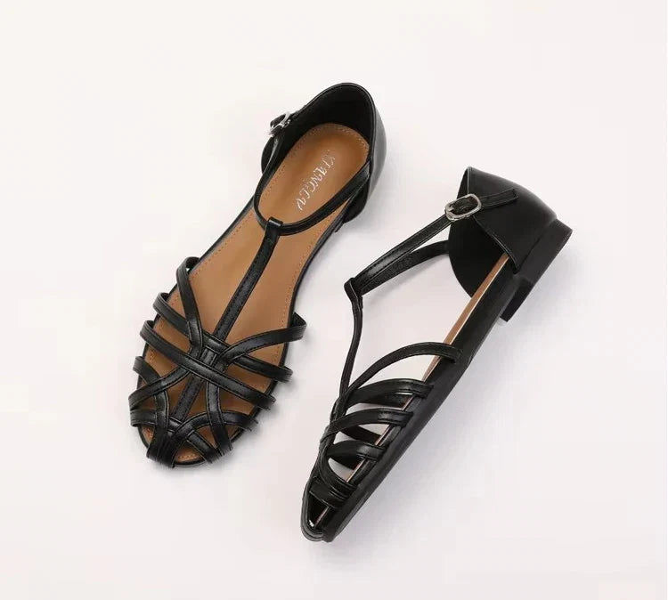 ZAROY Summer Cross Strap Flat Sandals Women Round Toe Ankle Buckle Hollow Casual Roman Sandalia Zapatos De Mujer сандали LadyShow.Store