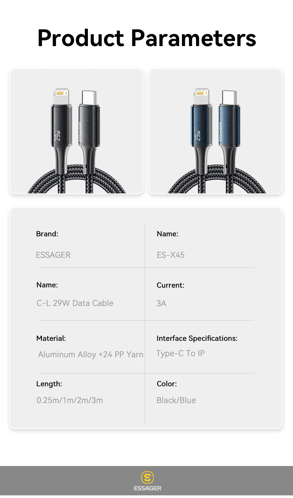 Essager USB C Cable For iPhone 14 13 12 11 Pro Max Xs Plus 29W Fast Charging Cable Type C To Lighting Date Wire For iPad Macboo Pi-Mart
