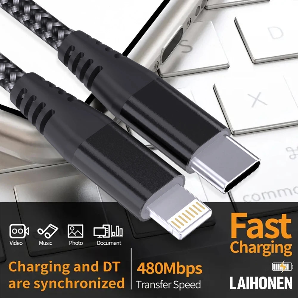 LAIHONEN 1 Pack MFi Certified USB C to Lightning Nylon Braided Fast Charging Cable 1M 2M 3M for iPhone 13 12 11 Pro Max Pi-Mart
