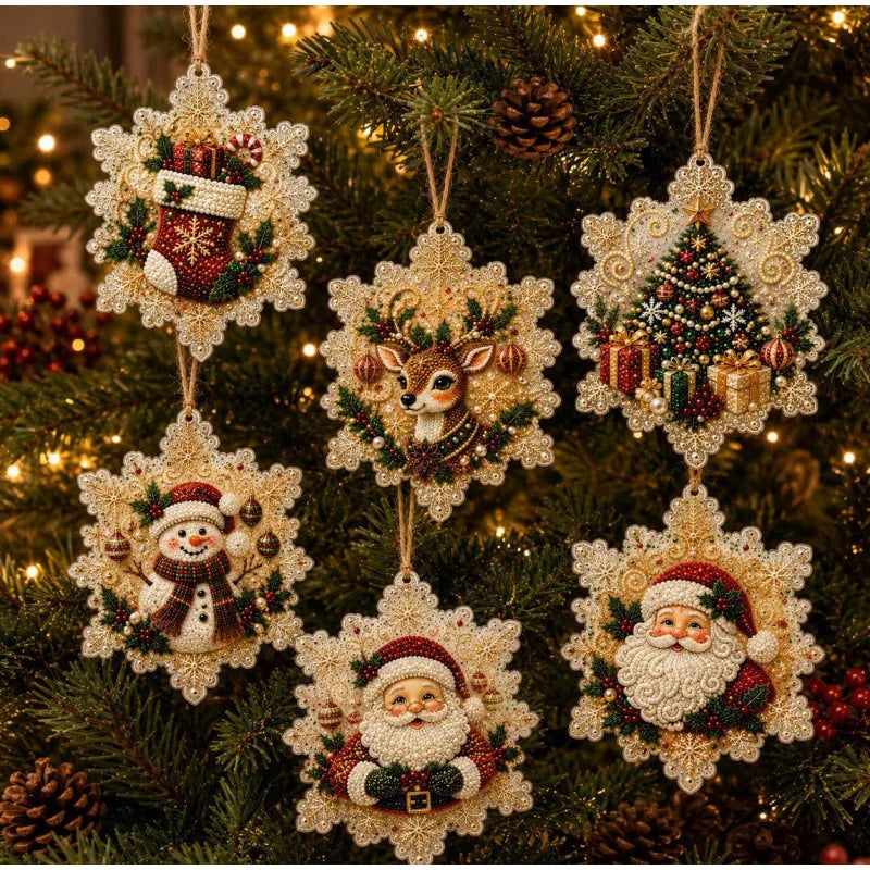 Christmas Diamond Painting Kit DIy Christmas Wooden Ornaments Xmas Snowman Reindeer Hanging Decor Relaxing Project Holiday Gifts Pi-Mart
