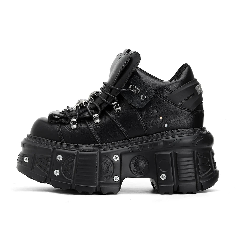 2026 New Punk Style Women Shoes Lace-up Heel Height 6CM Platform Shoes Woman Gothic Ankle Rock Boots Metal Decor Woman Sneakers LadyShow.Store