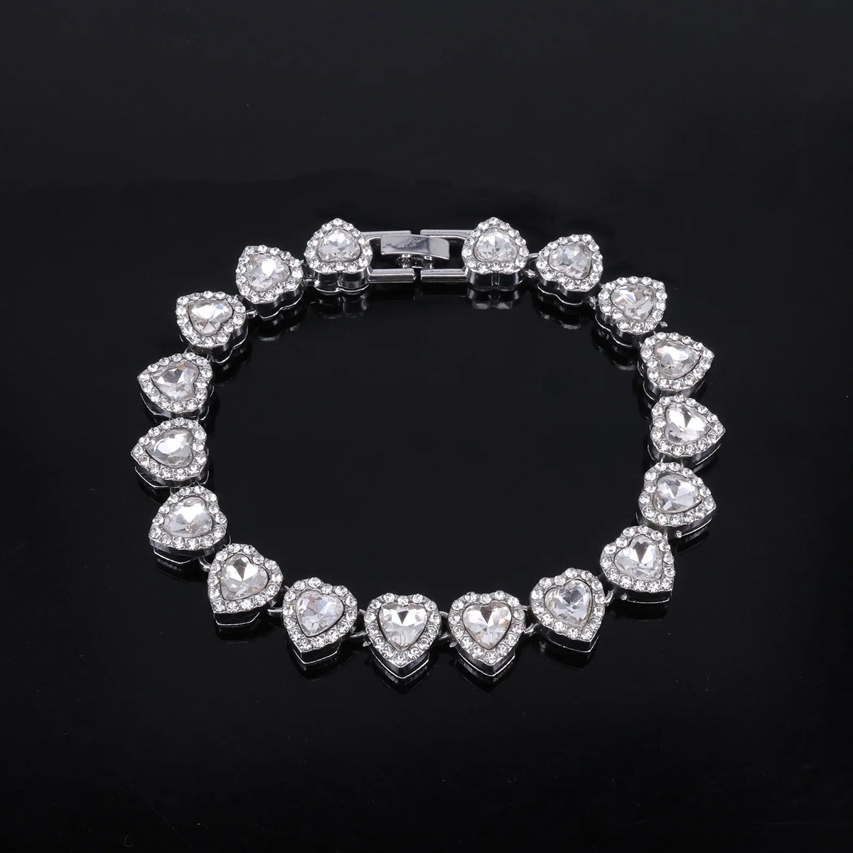 Yupsk 45CM/20CM Shiny Heart Rhinestone Hip Hop Rock Tennis Chain Bracelet Necklace for Women Men Trendy Jewelry Set Gift Pi-Mart