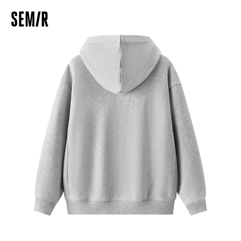Semir Hoodie Women Fleece Lined Thermal Antibacterial Loose Fit Solid Color 2025 New Winter Casual Pullover LadyShow.Store