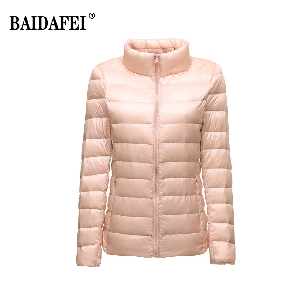Women Short Puffer Jacket 2025 New Fashion Stand Collar Lightweight Water-Resistant Packable Female Down Parka Casual Coat LadyShow.Store