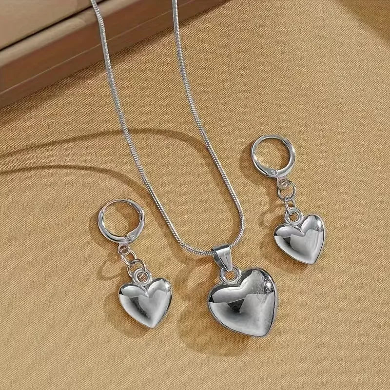 Two-piece heart-shaped necklace jewelry set - Heart pendant necklace and earring set, perfect for women's daily wear or parties. Pi-Mart
