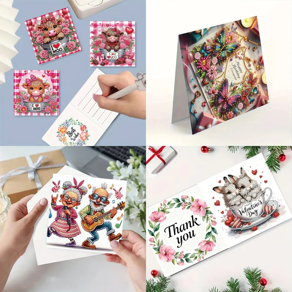 6-Piece/Set DIY Diamond Painting Kit Birthday Card Kit, Unique Flower Pattern Design, Rhinestone Diamond Painting Art Mosaic Pos Pi-Mart