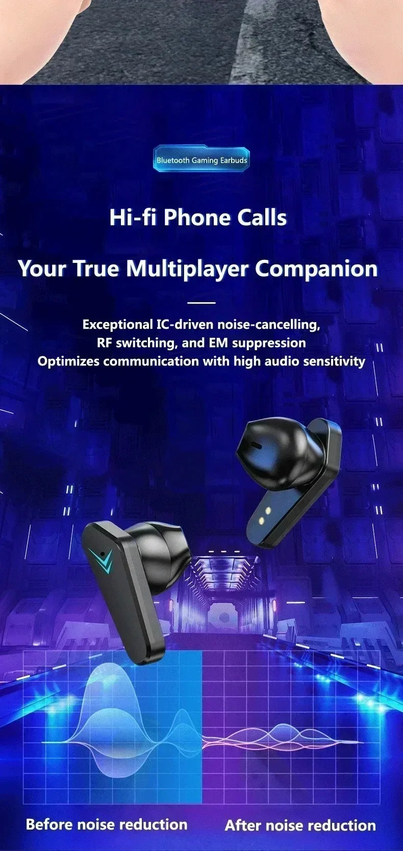 Bluetooth TWS Gaming Earphones Low Latency Wireless In-Ear Headphones With Built-in Mic LED Indicator Lights Pi-Mart