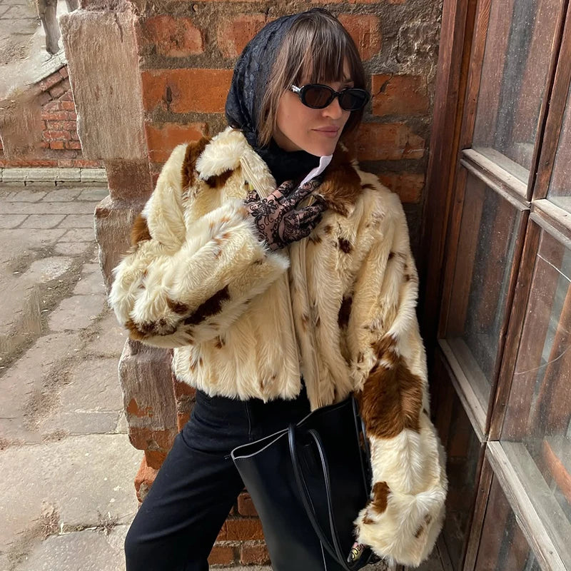 Neo Mint Chic Street Girls Cow Print Fur Coat Women 2025 Winter New Brand Fashion Warm Faux Fur Jacket Autumn Iconic Streetwear LadyShow.Store