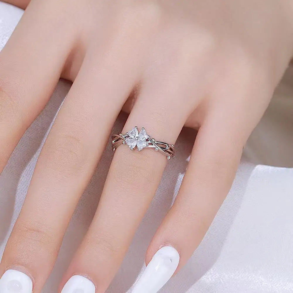 Fashion Creek Two Full Diamond Zircon Sunflower Pendants Rotating Women's Finger Rings Fashion Daily Wear Jewelry Gifts Pi-Mart