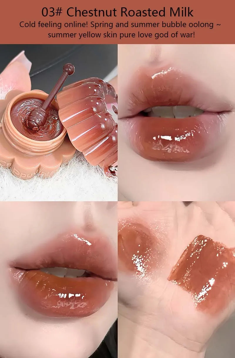 Jelly Solid Water Mirror Lip Gloss Shine Plumping Lip Balm Light Red Brown Natural Lasting Moisturizing Lip Tint Lipstick Makeup Pi-Mart