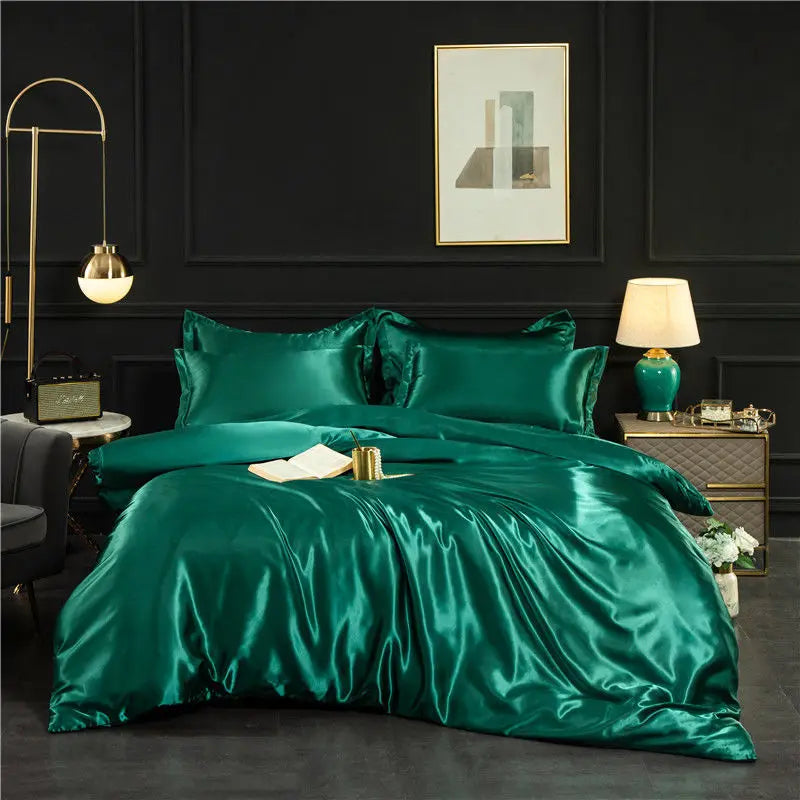 Luxury 100% Silk Bedding Set with Duvet Cover Set Double King Queen Size Bedding Cover Kit 4pcs Bed Cover Bed Linen Sets Pi-Mart