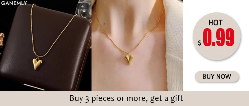 GANEMLY 316l Stainless Steel Luxury Bling Cubic Zirconia Eye Droplets Pendant Necklace Women Chic Romantic Waterproof Jewelry Pi-Mart