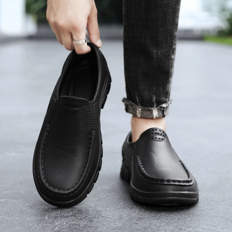 Chef shoes four season new anti slip oil resistant plus size business casual men's work leather shoes fashion comfort soft soled Pi-Mart