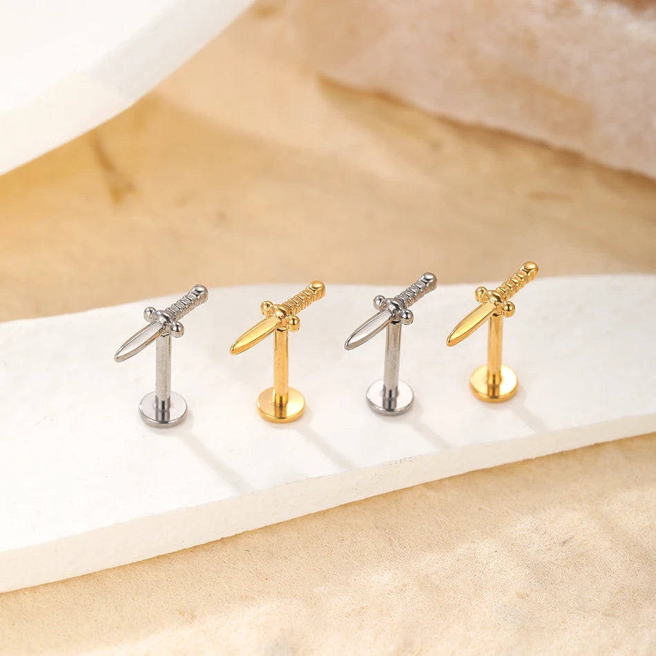 1Pc G23 Titanium Cartilage Stud Earrings for Women Lip Stud Labret Piercing Helix Daith Piercing Body Jewelry Pi-Mart