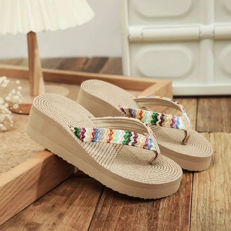 Women's Fashion Trend, Anti Slip, Wear-resistant, Comfortable Soft Bottom, Ethnic Style Flat Heel Flip Flops Pi-Mart