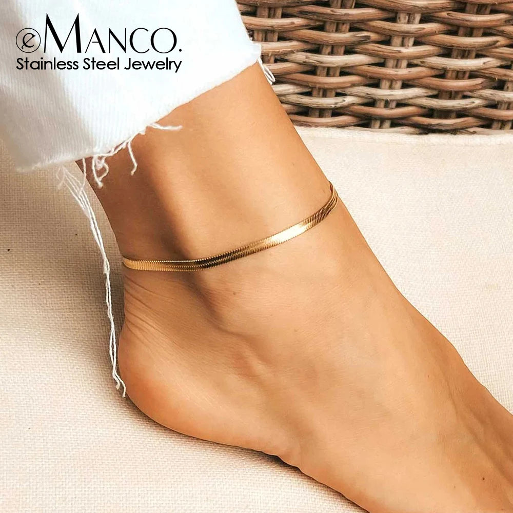 EMANCO 4MM Snake Chain Anklet Womens Beach Chain Stainless Steel Anklet Gift Drop/Wholesale Factory Direct Sales Pi-Mart