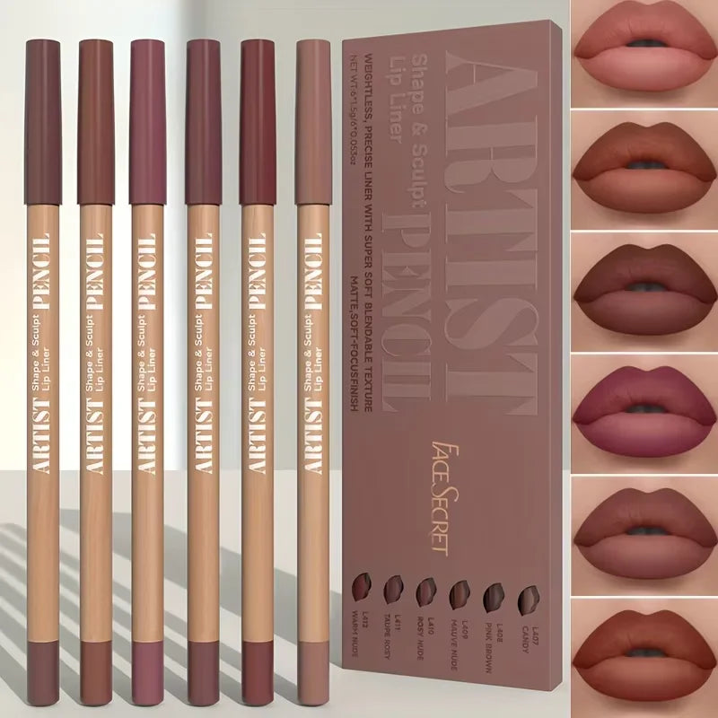 6pcs Velvet Matte Lip Liner Pencils Set Long-Lasting Non-Drying Perfect for Lining Filling Lips Versatile for All Skin Typ LadyShow.Store