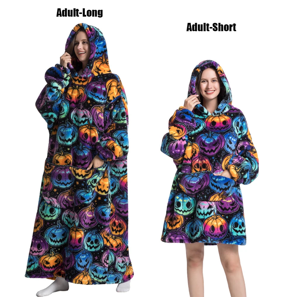 Women Plush Fleece Blanket Men Warm Thick Hoodies Adult Giant TV Blanlets with Sleeves Super Long Cold-proof Homewear Pajamas Pi-Mart