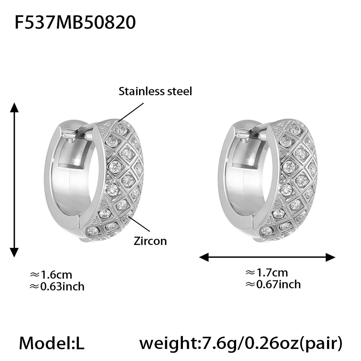 Liora Stainless Steel Zircon Women Hoop Earrings Metal Texture PVD Gold Plated Hypoallergenic Wedding Banquet Earrings Jewelry Pi-Mart