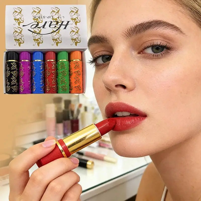 6PCS/Box Lipstick Dark Green Magic Lipgloss Lipstick Long Lasting Waterproof Butterfly Lip Tint Cosmetics Makeup Maquiagem Tri Light Beauty