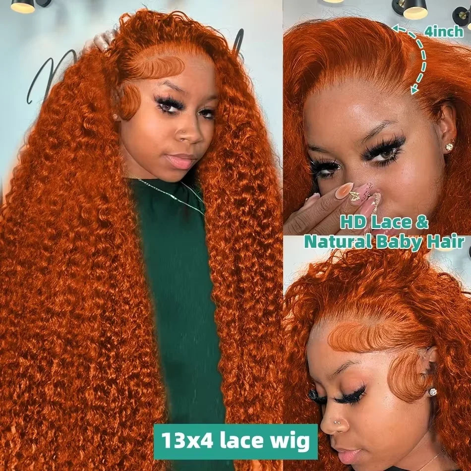 38 inch Brazilian Deep Wave Ginger Orange 13x6 HD Lace Front Human Hair Wig Curly 13x4 Lace Frontal Wig 5x5 Glueless Closure Wig LadyShow.Store