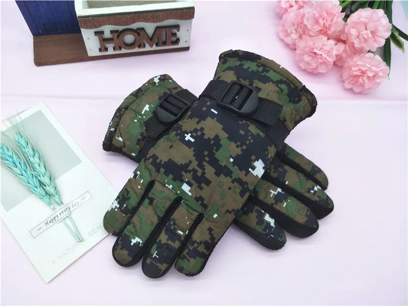 Kids Winter Gloves for Boys Girls 8-12 Years Old Fleece Lined Warm Thick Camouflage Ski Cycling Design Mittens Accessories Pi-Mart