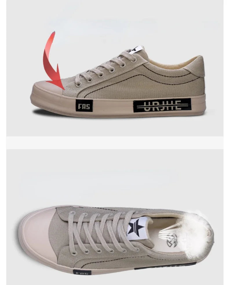 2026 New Men Canvas Shoes Breathable Outdoor Mens Casual Shoes Comfortable Spring Autumn Cloth Flat Shoes Black Walking Sneakers Pi-Mart