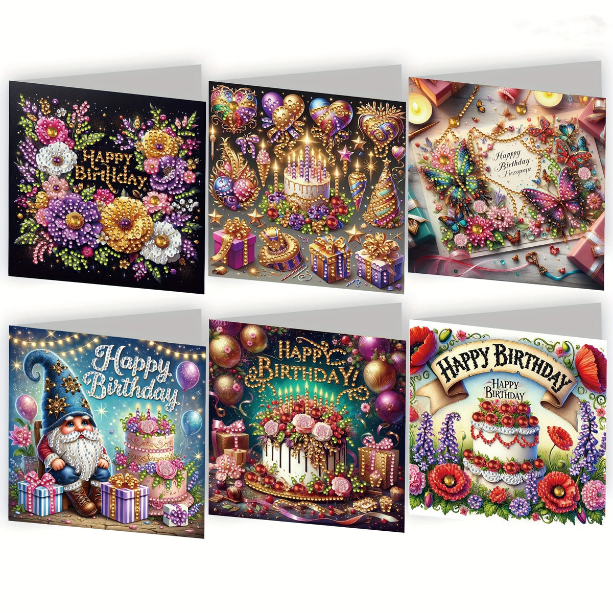 6-Piece/Set DIY Diamond Painting Kit Birthday Card Kit, Unique Flower Pattern Design, Rhinestone Diamond Painting Art Mosaic Pos Pi-Mart