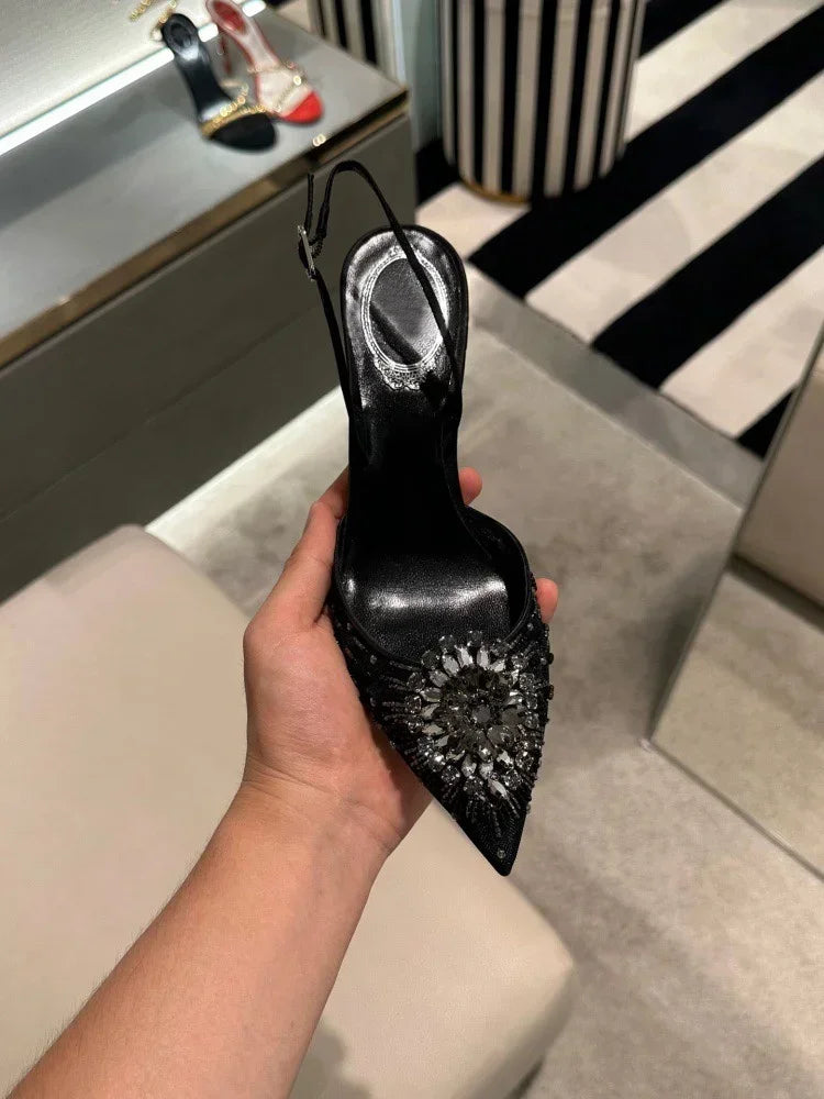 White Wedding Shoes, Rhinestone Pointed Crystal Toe Sandals, New High-heeled Shoes, Sexy Single Shoes Pi-Mart