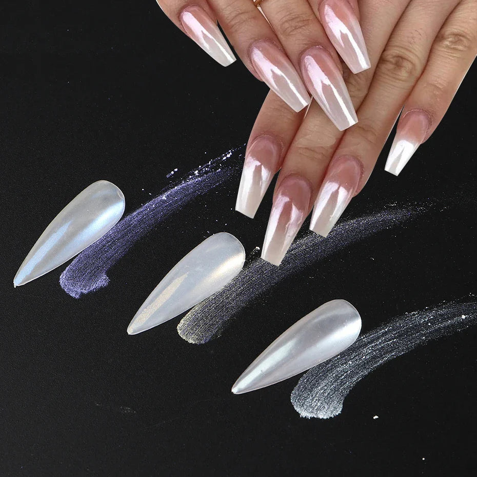 Moonlight Pearl White Nails Glitter Dust Chrome Aurora White Rubbing on Powder Shell Mirror Pigment Nail Art Supplies Decoration Tri Light Beauty
