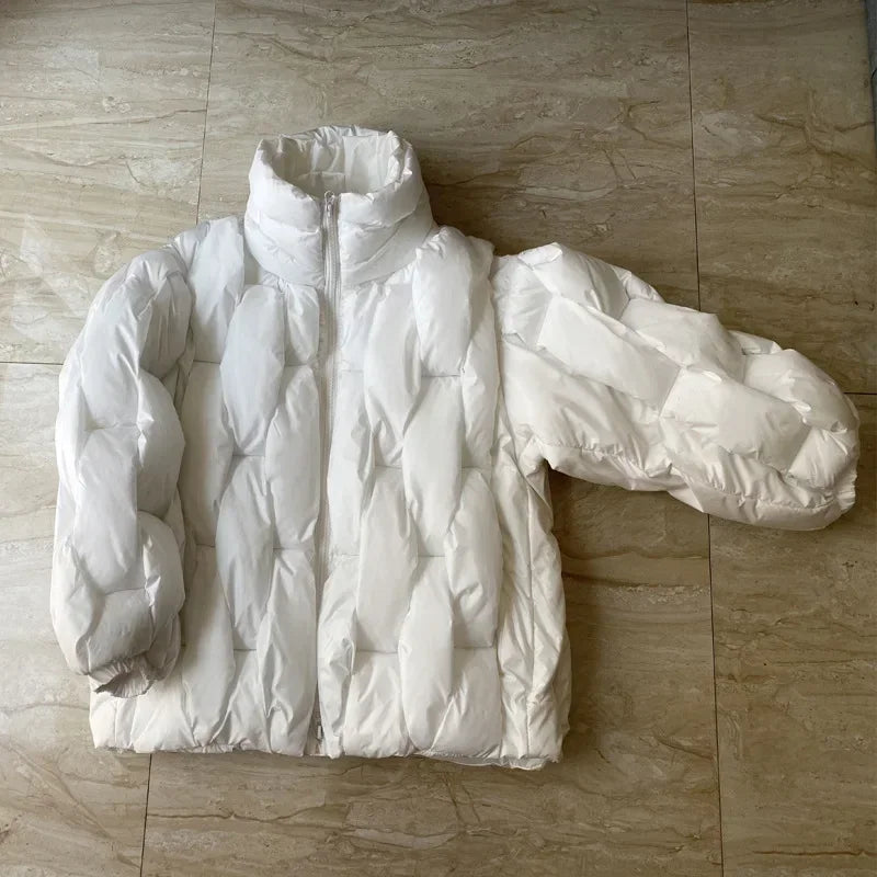 Loose Designer Winter Coat Women Down Jacket Fashion Oversized Couple Coats Weave Plaid Puffer Parkas Thicken Warm Chic Outwear LadyShow.Store