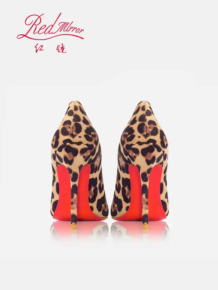 Elegant Women Heeled Luxury Brand Leopard Print Heels 2026 Trend Red Shiny Bottoms Pointed Toe Pumps Prom Ladies Shoes Women 8cm Pi-Mart