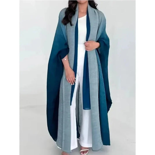 Wrinkled Women's Windbreaker Jacket Bat Sleeve Scarf Collar, Gradient Long Robe Fashion Retro Coats and Jackets Women LadyShow.Store