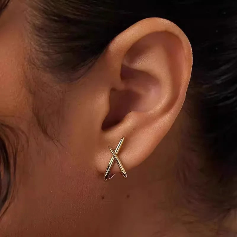 LATS Trendy Gold Color Cross Stud Earrings for Women Dainty Simple Minimalist Earring Fashion Jewelry Party Gifts Wholesale Pi-Mart